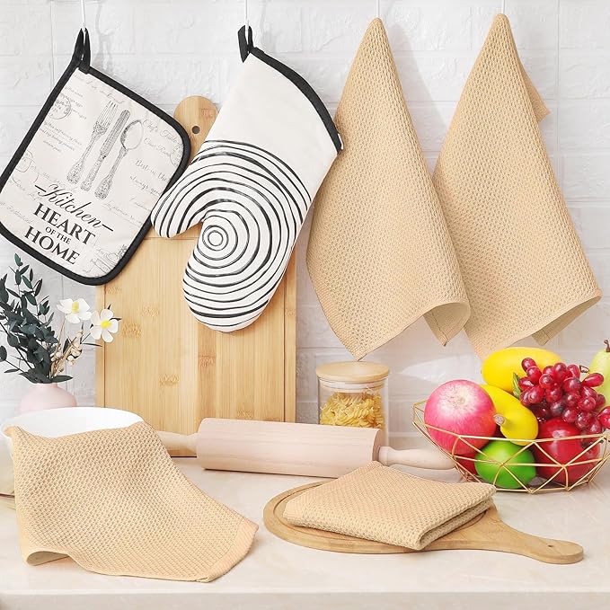 Homaxy 100% Cotton Waffle Weave Kitchen Dish Cloths, Ultra Soft Absorbent Quick Drying Dish Towels, 12 x 12 Inches, 24-Pack, Apricot
