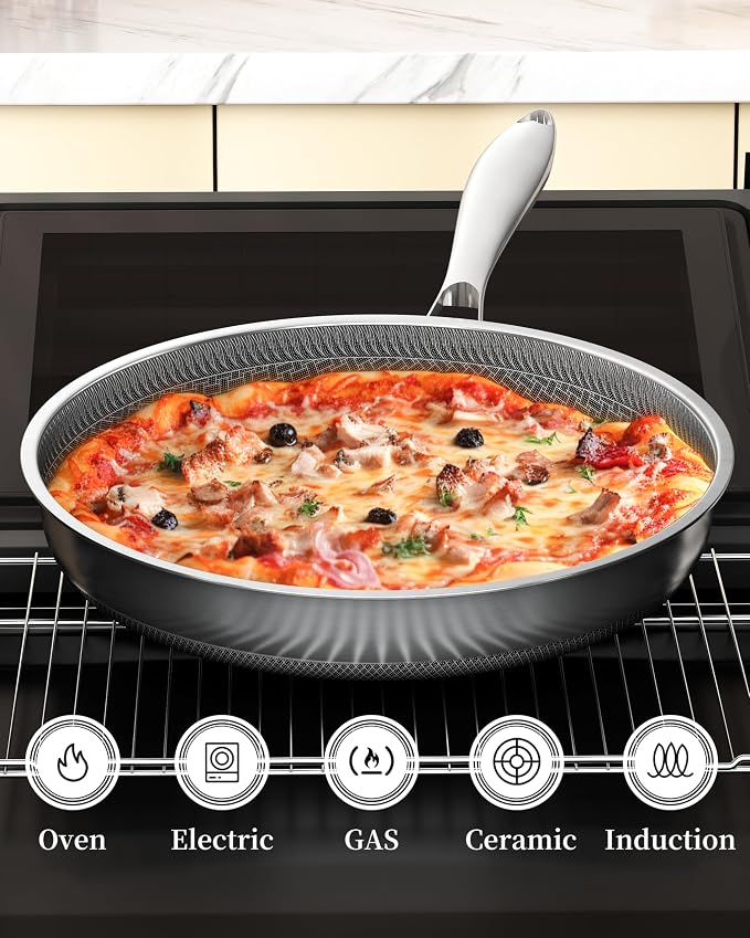 LOLYKITCH 7 QT & 12 Inch Ceramic Nonstick Cookware Set - Tri-Ply Stainless Steel Large Sauté Pan with Lid and Frying Pan - Oven & Dishwasher Safe, Detachable Handle, PFOA-Free, Induction Compatible