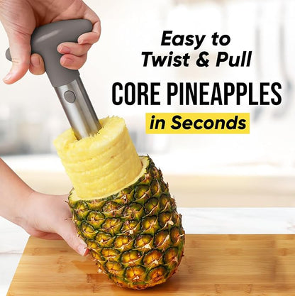 Zulay Kitchen Pineapple Corer and Slicer Tool – Stainless Steel Pineapple Cutter with Eye Remover Tool – Ergonomic Handle & Easy Core Remover – Reinforced Heavy-Duty Blade – Gray