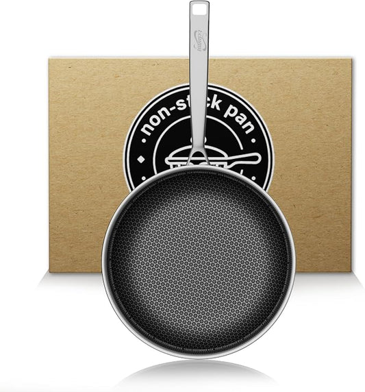 Non Stick Frying Pans, Stainless Steel Pans Tri-Ply Frying Pan with Lid, Non-Toxic PFAS PFOA PTFE Free, Metal Utensil Dishwasher & Oven Safe Induction Compatible (8-inch)