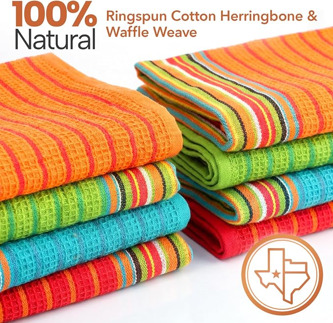 TEXAS LINEN CO. Kitchen Dish Towels, 100% Cotton Salsa Towels, Set of 4 (16x28 Inches), Multi Purpose Cooking Drying Restaurant Bar Cleaning Cloth Napkin, Highly Absorbent, Lint Free, Multi-Color