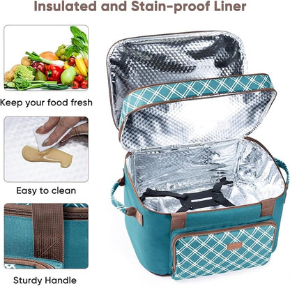 Double Layer Slow Cooker Carrier Bag – Fits 6–8 Qt Oval Slow Cooker Compatible with CrockPot & Hamilton Beach | Insulated Travel Tote with Utensil Storage & Adjustable Straps