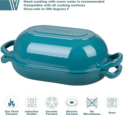 VORRINGARD Enameled Cast Iron Sourdough Bread Oven, Dutch Oven, Loaf Cast Iron Bread Pan for Homemade Bread Baking, Meatloaf Pan with Lid, 5QT, Bluegreen