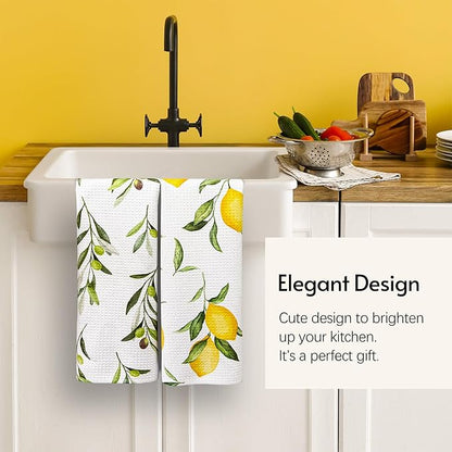 Eulnars Kitchen Towels, Premium Dish Towels for Kitchen Drying, 18" x 30" Microfiber Kitchen Towel Set, Quick Dry Tea Towels, Watercolor Lemon Series, 2-Pack