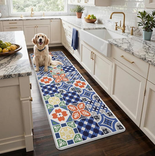 GENIMO Anti Fatigue Kitchen Mats for Floor, Cushioned Non Slip Kitchen Rug, Waterproof Kitchen Floor Mat Runner, Kitchen Mat for Laundry, Sink, Office, Entryway, 23.6"x71", Blue