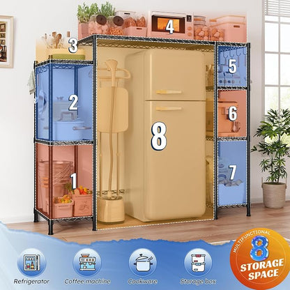 REIBII Mini Fridge Stand,Small Refrigerator Storage Shelves,4 Tier Space-Saving Coffee Bar Cabinet, Adjustable Utility Microwave Stand Storage,Shelf for Dorm Kitchen Living Room,50.2Wx18.11Dx52.36H
