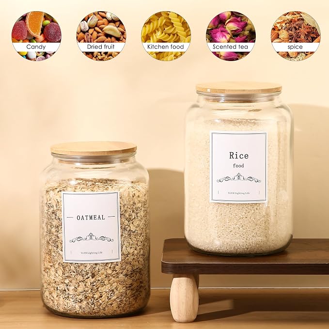 CYYKDA 108oz Large Glass Jar With Lid- Glass Jars Kitchen Canisters With Airtight Bamboo Lids- Food Storage Containers For Flour Sugar Cereal, Egg, Cookie-2 Pack