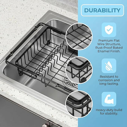 Expandable in Sink Dish Drying Rack - Adjustable Capacity Over The Sink Dish Drainer Drying Rack with Utensil Holder for Kitchen Counter, Drying Rack for Small Space,14.37“-21.06”L x 11.81“W x 3.74”D