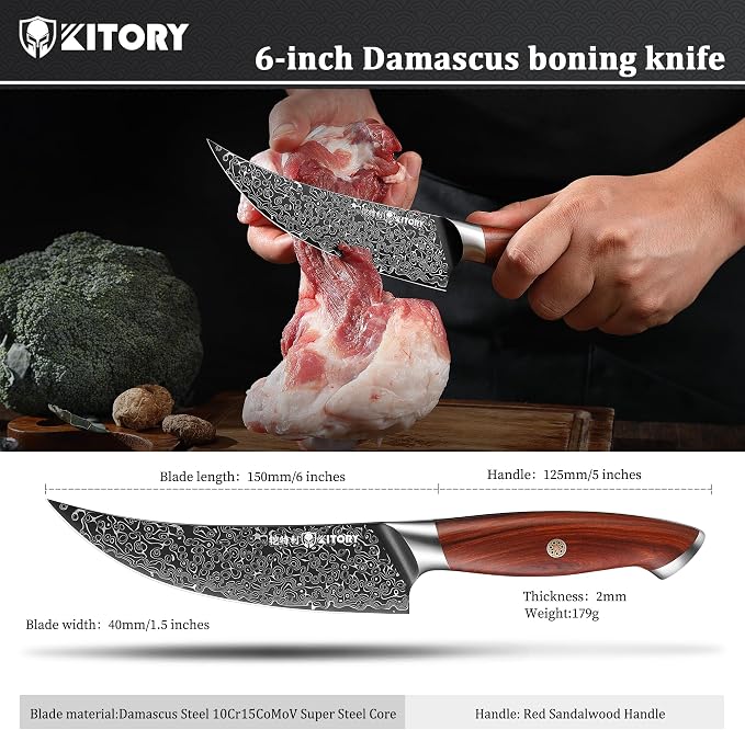 Viking Boning Knife, Pro kitchen deboning slicer, viking fish cutter,10Cr15CoMoV steel cutting core, Red sandalwood full-tang Handle, gift box included