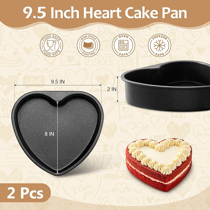 E-far 9.5 Inch Heart Cake Pan, 2Pcs Nonstick Heart Shaped Cake Mold, Large Cake Tin Baking Pan for Valentine’s Day Anniversaries Wedding Birthday, Easy Release & Clean