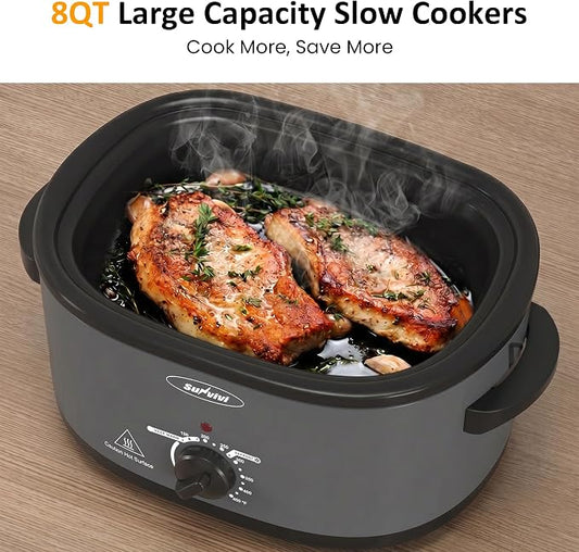 Sunvivi Electric Roaster Oven for Small Families, 8QT Portable Roaster with Self-Basting Lid Defrost & Keep Warm, Adjustable Temp 150°F-450°F for Baking, Slow Cooking, Buffet Serving & RV Camping