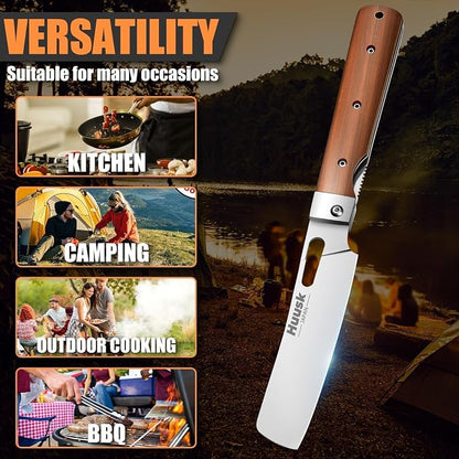 Huusk Japanese Folding Nakiri Knife - Pocket Chef Knives with 440C Stainless Steel Ultra Sharp Blade, Portable Kitchen Knife for BBQ Trip Outdoor, Christmas Gift for Men and Women