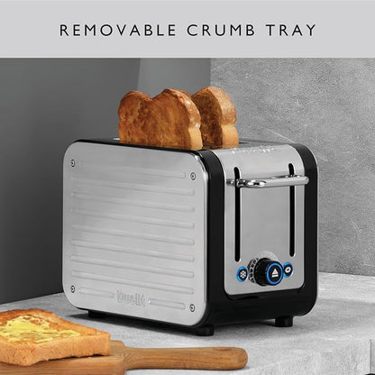 Dualit Design Series 2 Slice Toaster | Polished Stainless Steel with Black Trim | Extra-Wide Slots – Peek and Pop Function – Patented Perfect Toast Technology – Matching Kettle Available