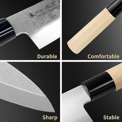 6 Inch Deba Knife, Made in Japan, Right-Handed Single Bevel Fish Butcher Knife, High Carbon Stainless Steel with Nashiji Finish, Magnolia Wood Handle for Fish Filleting