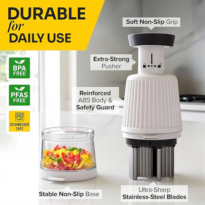 UltraChop Push Food & Vegetable Chopper, Heavy-Duty Stainless Steel Blades, Durable & Ergonomic Design, Veggie, Meat, Garlic Cutter, Slicer, Soft Non-Slip Grip, Home Essentials Kitchen Gadgets
