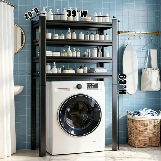 Over The Washer and Dryer Storage Shelf, Height-Adjustable 5-Tier Metal Organizer Rack for Washer Dryer, Space Saving Laundry Room Organizer Rack, (63" Hx 39" W x20 D)