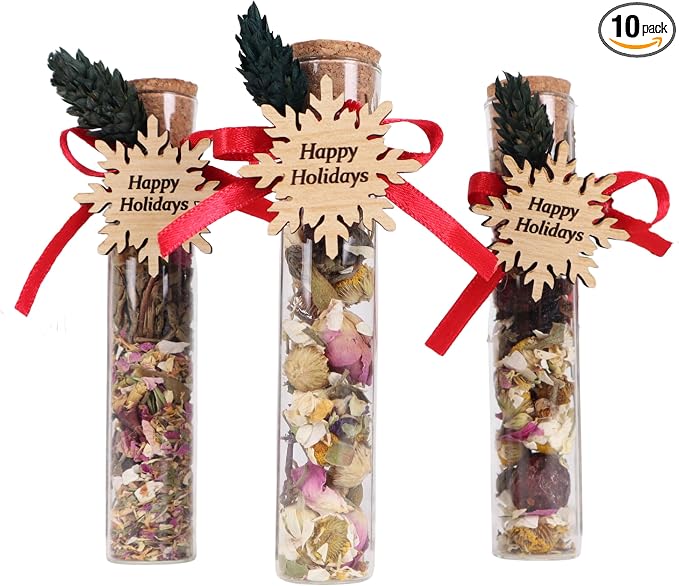 HTF Pack of 10 Christmas Decorations, Tea Party Favors for Women, New Years Eve Party Supplies, Christmas Gifts, Coworker New Year, Happy Holiday Personalized Tea Favors (CH, Snowflake)