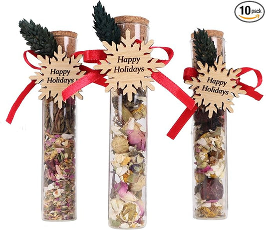 HTF Pack of 10 Christmas Decorations, Tea Party Favors for Women, New Years Eve Party Supplies, Christmas Gifts, Coworker New Year, Happy Holiday Personalized Tea Favors (CH, Snowflake)