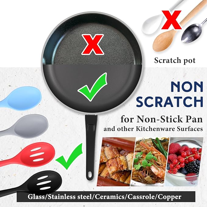 Boao 4 Pcs Silicone Spoons for Cooking 10.6 Inch Large Nonstick Serving Spoons Heat Resistant Slotted Spoon for Mixing & Stirring Kitchen Cooking Utensils, Dishwasher Safe(Mixed Colors)