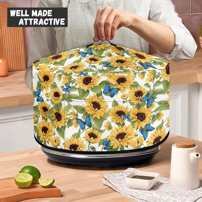 Butterflies Sunflowers Slow Cooker Cover Protection Crock for Pot Dust Cover Fits for Most 6-8 Quart Small Kitchen Appliance Decor