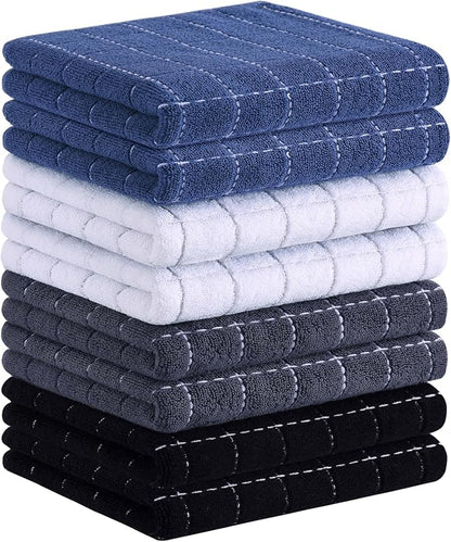 Homaxy 100% Cotton Terry Kitchen Towels(Multiple Color, 13 x 28 inches), Checkered Designed, Soft and Super Absorbent Dish Towels, 8 Pack