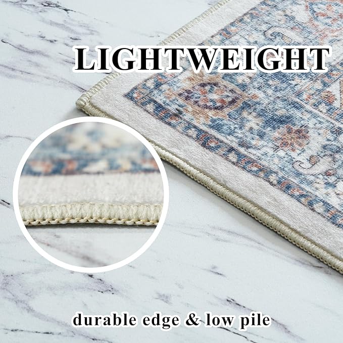 Washable 3x7 Hallway Runner Rug: Vintage 7ft Water-Resistant Soft Runner Rug for Entryway Kitchen Non-Slip Low Pile Carpet for Living Room Bedroom Thin Floor Mat for Bathroom Dining Room(3x7,Brick)