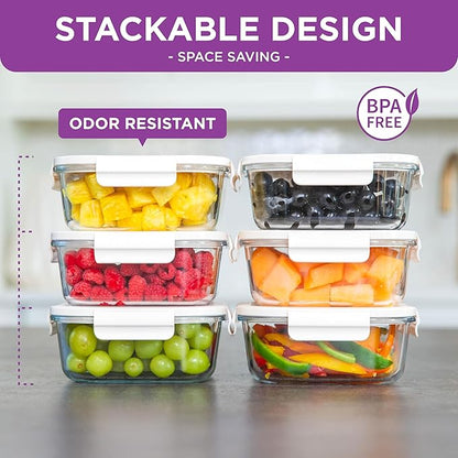 HOLDN’ STORAGE Vacuum Food Storage Containers, Set of 6 Glass Containers & Manual Pump - Keep Food Fresh Longer, BPA-Free Glass, Leak-Proof, Ideal for Meal Prep, Marinating