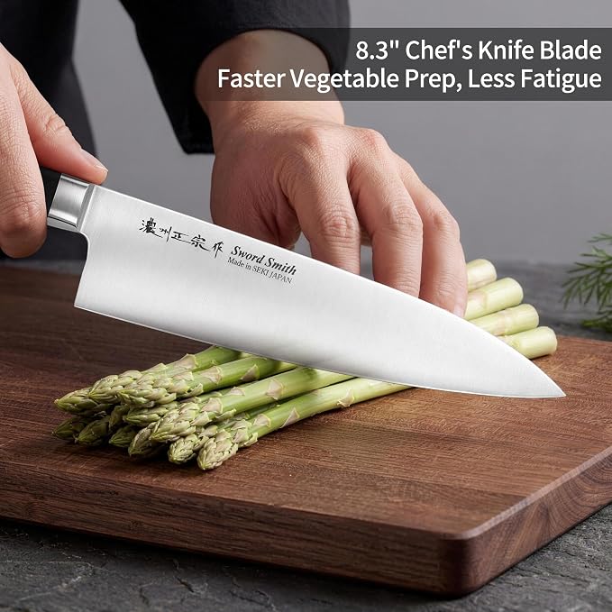 8.3 Inch Japanese Chef Knife, Made in Japan, Full Tang High Carbon Molybdenum Stainless Steel Gyuto Knife for Rock Chopping Meat, Fish and Vegetables