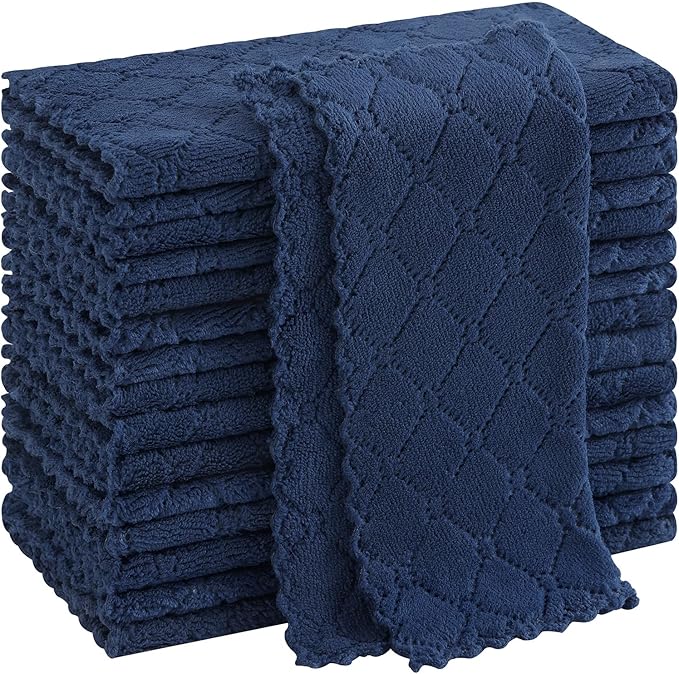 Homaxy 16 Pack Kitchen Cloths Dish Towels (10" x 10", Navy Blue), Super Soft and Absorbent Coral Velvet Dishcloths, Fast Drying No Lint Microfiber Cleaning Cloth