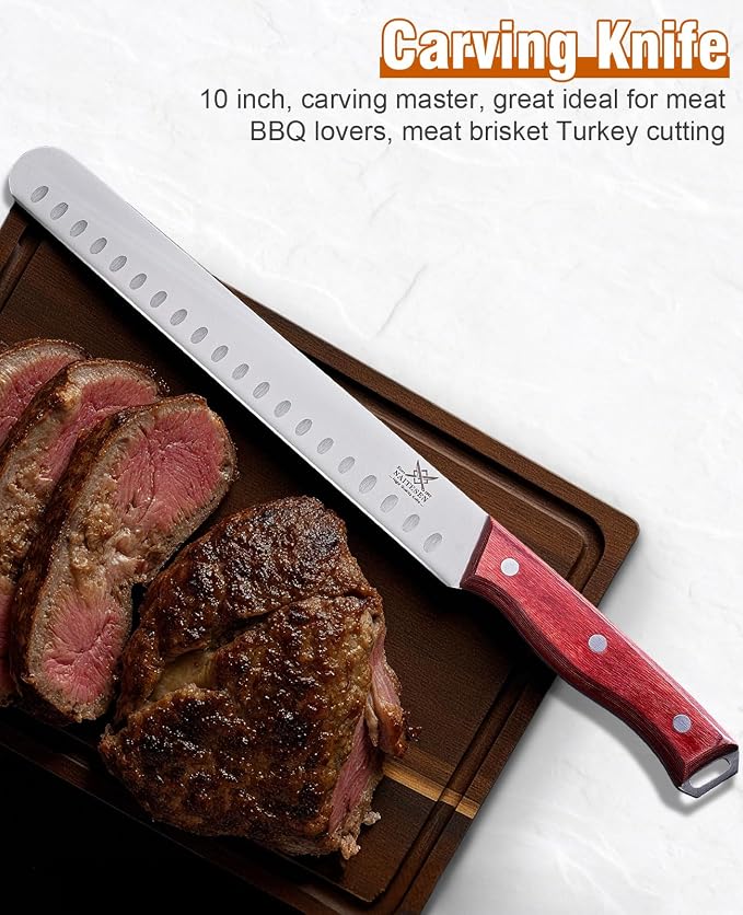 Naitesen 2PCS Brisket Carving Knife and All Purpose Kitchen Shears Set, Grilling Knives Heavy Duty Poultry Scissors, Butcher Slicing Knife for Vegetable Meat Beef Turkey Cutting, Gifts for Men Women