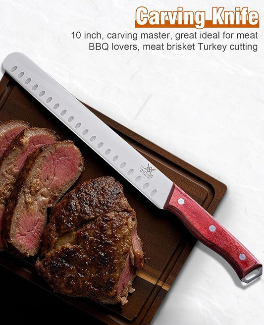 Naitesen 2PCS Brisket Carving Knife and All Purpose Kitchen Shears Set, Grilling Knives Heavy Duty Poultry Scissors, Butcher Slicing Knife for Vegetable Meat Beef Turkey Cutting, Gifts for Men Women