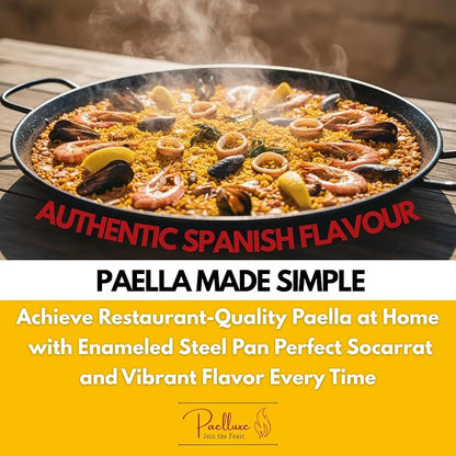 Paelluxe Paella Pan – Enamelled, No-Rust Steel Skillet – Easy-to-Clean Pan for Propane & Gas Burners – Indoor & Outdoor Cooking Cacerola Paellera Sarten – 22 Inch, for 16 Servings