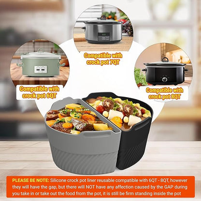 Silicone Slow Cooker Liners Compatible With Crock Pot 6-8 QT,Slow Cooker Divider Allows Cooking Two Different Meals At Once Time, Reusable Silicone Divider Insert, Dishwasher Safe, BPA Free.