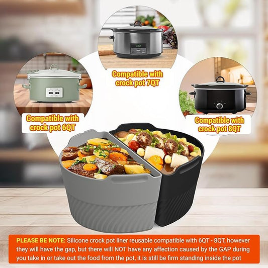 Silicone Slow Cooker Liners Compatible With Crock Pot 6-8 QT,Slow Cooker Divider Allows Cooking Two Different Meals At Once Time, Reusable Silicone Divider Insert, Dishwasher Safe, BPA Free.