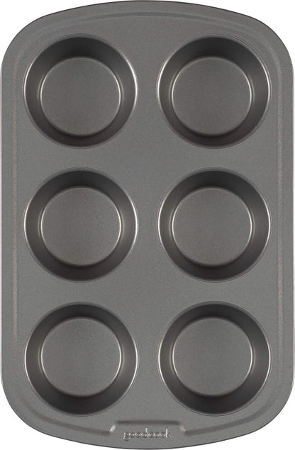 GoodCook Everyday Muffin Pan Nonstick Warp-Resistant Carbon Steel Construction, 6-Cup, Gray