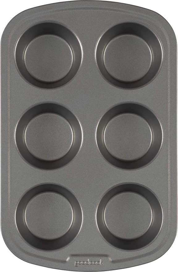 GoodCook Everyday Nonstick Steel Muffin Pan, 6 cup, Gray (Pack of 12)