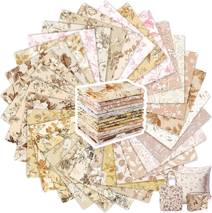 Tatuo 30 Pcs 10 x 10 Inches Dusty Rose Brown Cotton Fabric Bundle Squares Patchwork Floral Fabric Sewing Quilting Bundles Assorted Pattern Cloth for DIY Scrapbook Craft Making