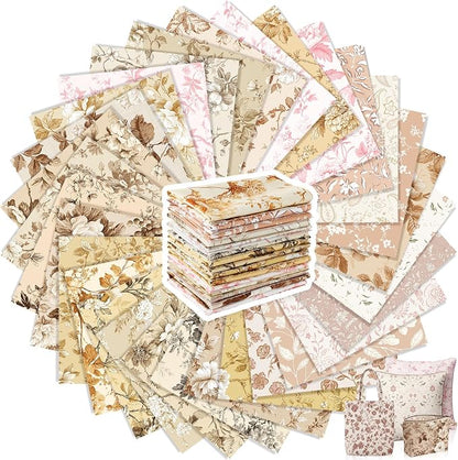 Tatuo 30 Pcs 10 x 10 Inches Dusty Rose Brown Cotton Fabric Bundle Squares Patchwork Floral Fabric Sewing Quilting Bundles Assorted Pattern Cloth for DIY Scrapbook Craft Making