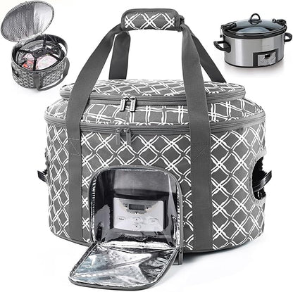 BAGSPRITE Double-layer Slow Cooker Carrying Case for Crock Pot 6-8 Quart, Insulated Crockpot Carrier with Adjustable Lid Straps,Portable Slow Cooker Travel Bag for Potluck, Parties, Family Gatherings