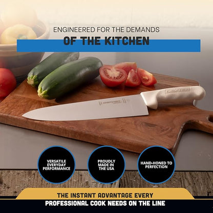 Dexter-Russell S145-10PCP 10-Inch Chef’s Knife, Sani-Safe Series Professional Kitchen Knife, High-Carbon Stainless Steel DEXSTEEL Blade, Textured White Polypropylene Handle, Heavy-Duty Chef Knife