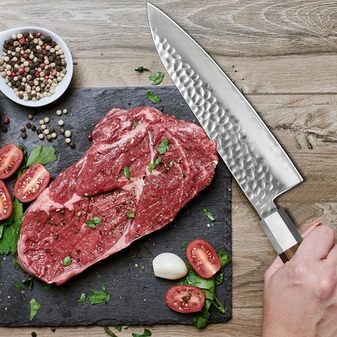 Japanese Chef Knife 8 Inch Professional Chef's Knife Ultra Sharp Kitchen Knife Japanese 9-Layers VG-10 Clad, Chef Knife for Meat Vegetable Fruit Meat & Sushi Knife with Sheath & Case