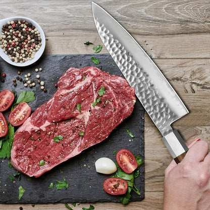 Japanese Chef Knife 8 Inch Professional Chef's Knife Ultra Sharp Kitchen Knife Japanese 9-Layers VG-10 Clad, Chef Knife for Meat Vegetable Fruit Meat & Sushi Knife with Sheath & Case