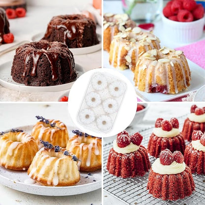FUNBAKY 3 Inch Mini Fluted Tube Cake Pans for Baking with Metal Reinforced Frame, 2Pcs Silicone 6-Cavity Mini Flan Molds, Nonstick Baking Mold for Cupcake, Brownie, Donuts, Cornbread, Jello