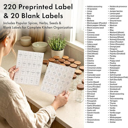 EDELHAUS® Square Spice Jars with Acacia Wooden Lid (Pack of 24) Spice Jars with Shaker Insert and 240 Labels - Acacia Lids Glass Container for Spice Organisation [4.3 in × 1.8 in]