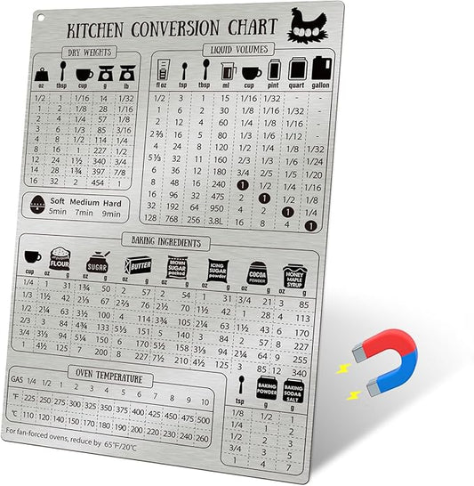 Kitchen Conversion Chart Magnet for Refrigerator, Stainless Steel Baking Ingredients Measurements for Baker, Vintage Kitchen Accessories Gadgets