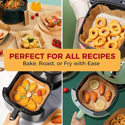 Air Fryer Liners Disposable - 150Pcs 8In Square Parchment Paper for Air Fryer Non-Stick Airfryer Basket Liners for Steamer Microwave Oven