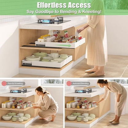 1 Pcs Pull Out Drawers for Cabinets Organizer Expandable Width(11.8"-19.4"), Depth(16.45"-21.7") With 3 Rails, No Drill Roll Out Drawer, Adhesive Sliding Drawers