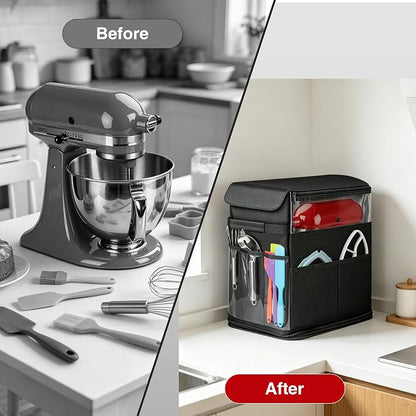 2026 Upgraded Stand Mixer Dust Cover with Appliance Sliders Base, Compatible with KitchenAid Tilt-Head 4.5-5 Quart Mixer, Waterproof Mixer Protector with Storage Pockets for Kitchen Aid Attachments