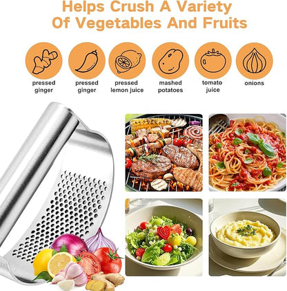 316 Stainless Steel Garlic Press Rocker, Ergonomic Garlic Crusher with Handle, Heavy Duty Dishwasher Safe Garlic Mincer, Rust Proof Kitchen Tool for Ginger, Herbs