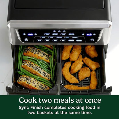 Cuisinart Dual Basket Air Fryer, Two Baskets 11 Qt in Total, 6 Functions: Air Fry, Roast, Bake, Broil, Dehydrate & Keep Warm, Features Sync Finish & Sync Settings, Toss Reminder & Auto-Pause, ADZ-112